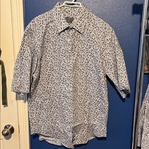 Van Heusen Slim Fit Short Sleeve Floral Shirt in White, Blue & Brown